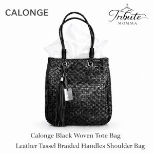 Cologne Black Woven Tote Bag Leather Tassel Braided Handles Shoulder Bag